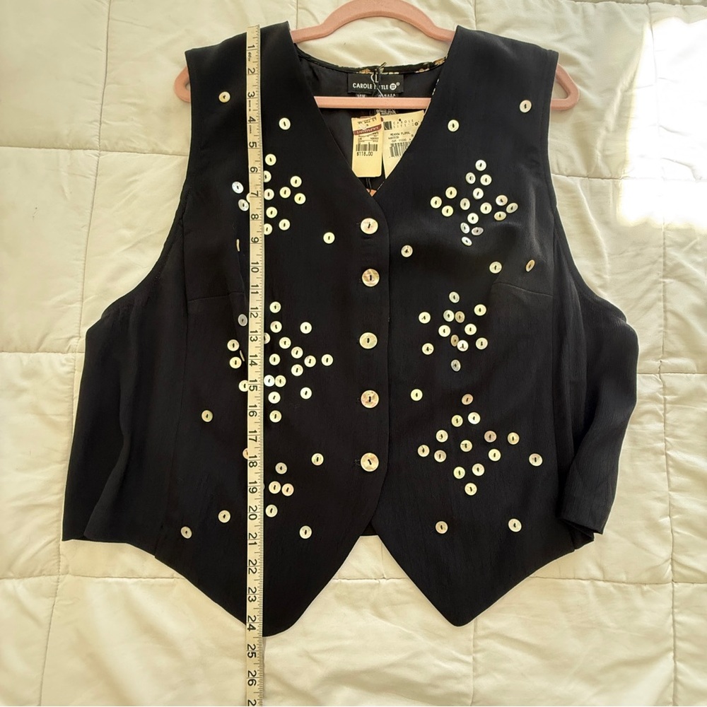 Vintage Carole Little Black Vest w/ Mother of Pearl Women’s 14W Deadstock - Picture 9 of 10